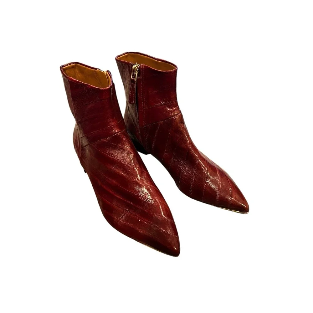 New! Tory Burch 'Lila' Booties Genuine Eel Leather Red Womens Size 5 M MSRP $498